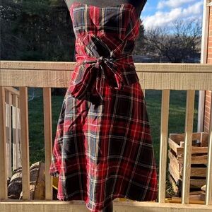 Taboo Red Plaid Strapless Dress